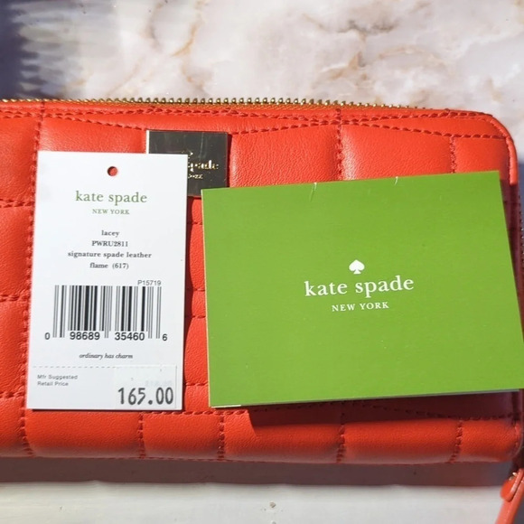 Kate Spade cherry red lacey signature quilted leather Wallet flame - Picture 11 of 13
